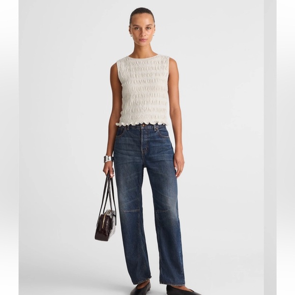 Madewell yellow sachi smocked boatneck tank top size SM new - Picture 3 of 9